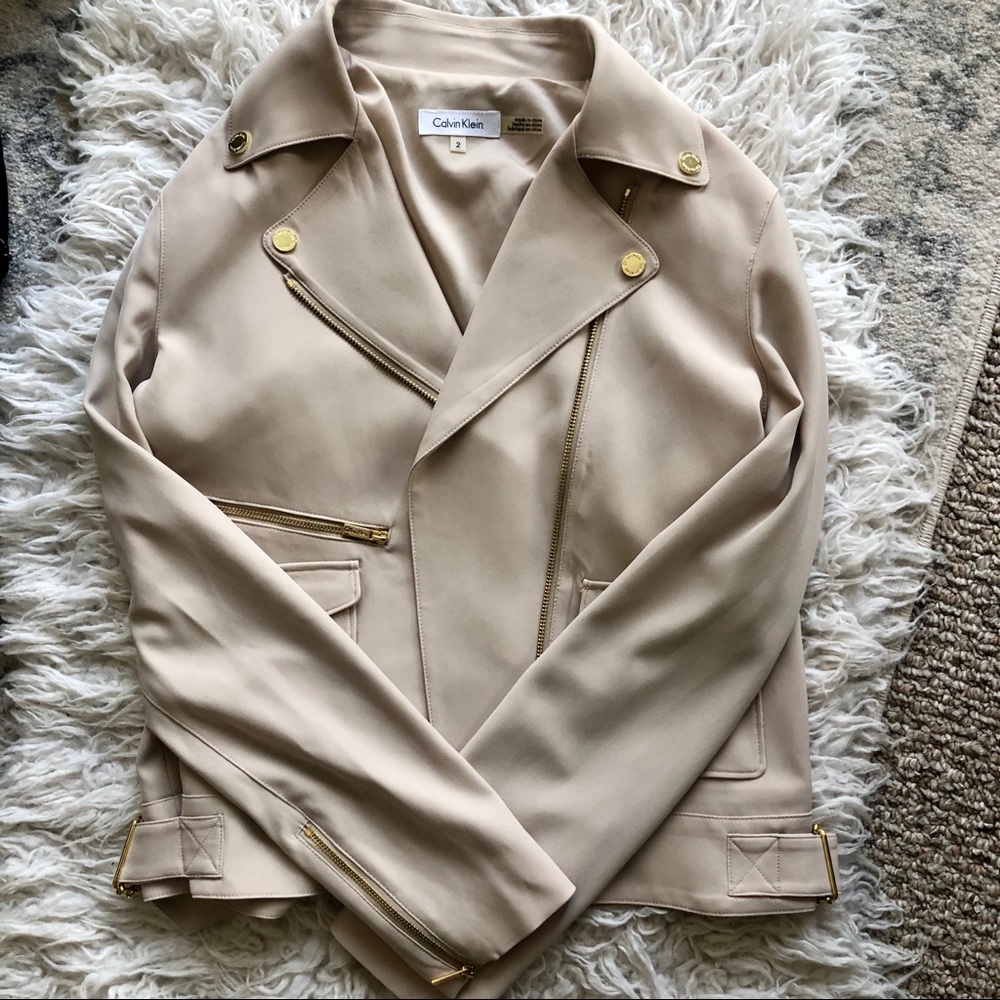 Tan Calvin Klein Moto/bomber jacket- never worn